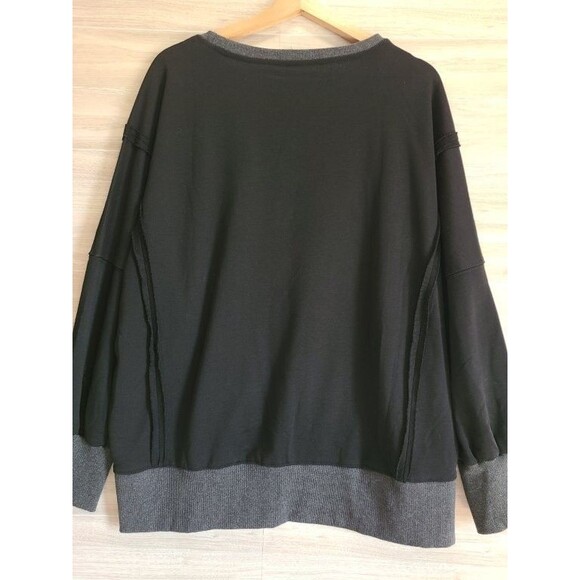 Black Oversized Sweatshirt L Drop Shoulder Raw Hem Casual Streetwear Pullover - Picture 1 of 8